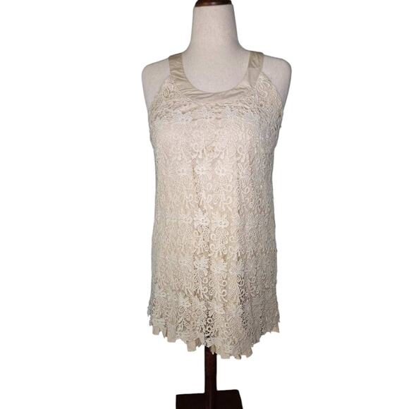 RYU Anthropologie cream ivory all‎ over floral lace tank blouse boho size large - Picture 1 of 6